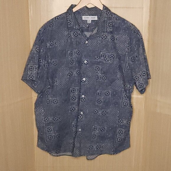 Old Navy Blue Bandana Patchwork Button Down XXL - Picture 1 of 5